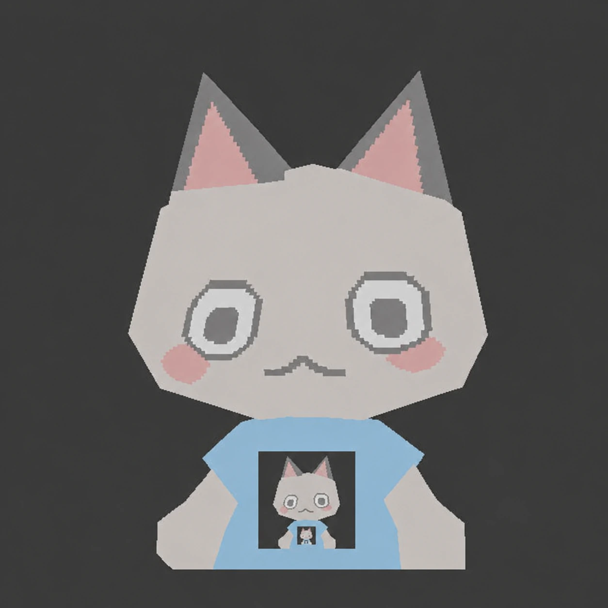 Fella Cat, wearing a t-shirt with a picture of Fella Cat on it